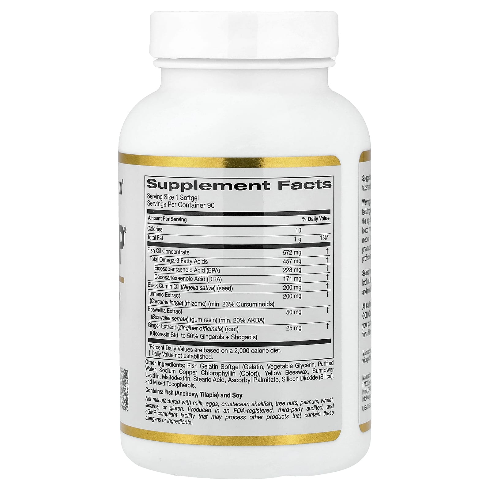 Босвеллия California Gold Nutrition CurcuminUP™ with Omega-3 Curcumin Complex Black Cumin Seed Oil and Ginger 90 Fish Gelatin, мягкие капсулы — фото 6