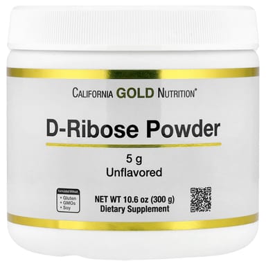 D-рибоза California Gold Nutrition D-Ribose Powder, без вкуса, 300 г, порошок