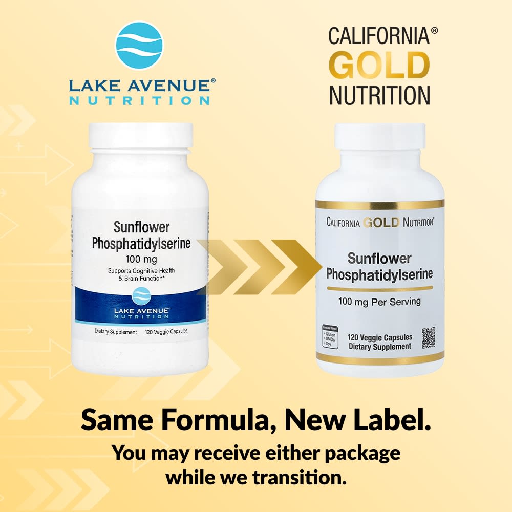 Фосфатидилсерин California Gold Nutrition Sunflower, 100 мг, 120 растительных капсул — фото 2