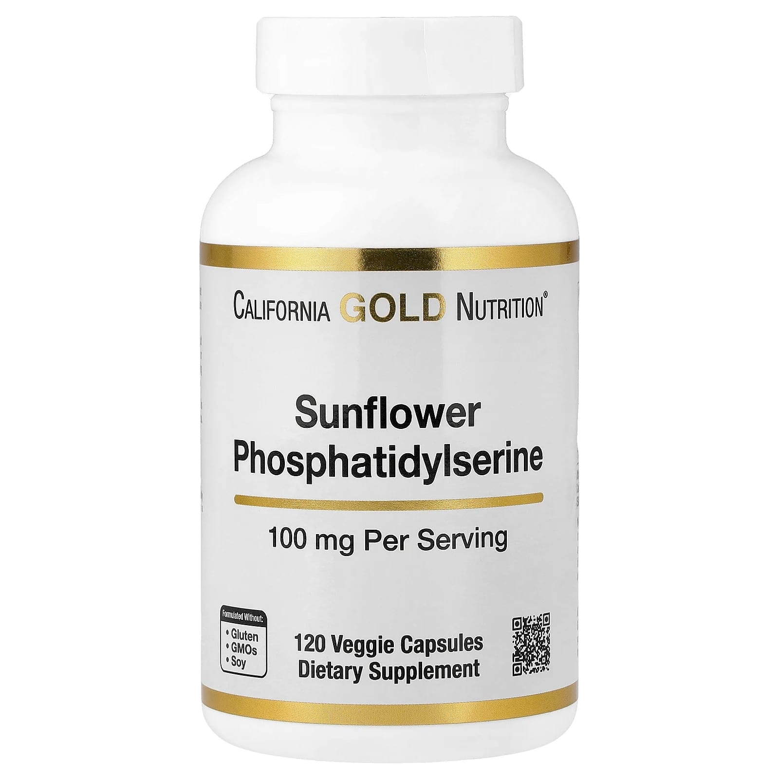Фосфатидилсерин California Gold Nutrition Sunflower, 100 мг, 120 растительных капсул — фото 3