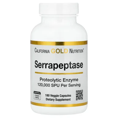 Фото товара: Серрапептаза California Gold Nutrition Proteolytic Enzyme 120,000 SPUs, 180 растительных капсул