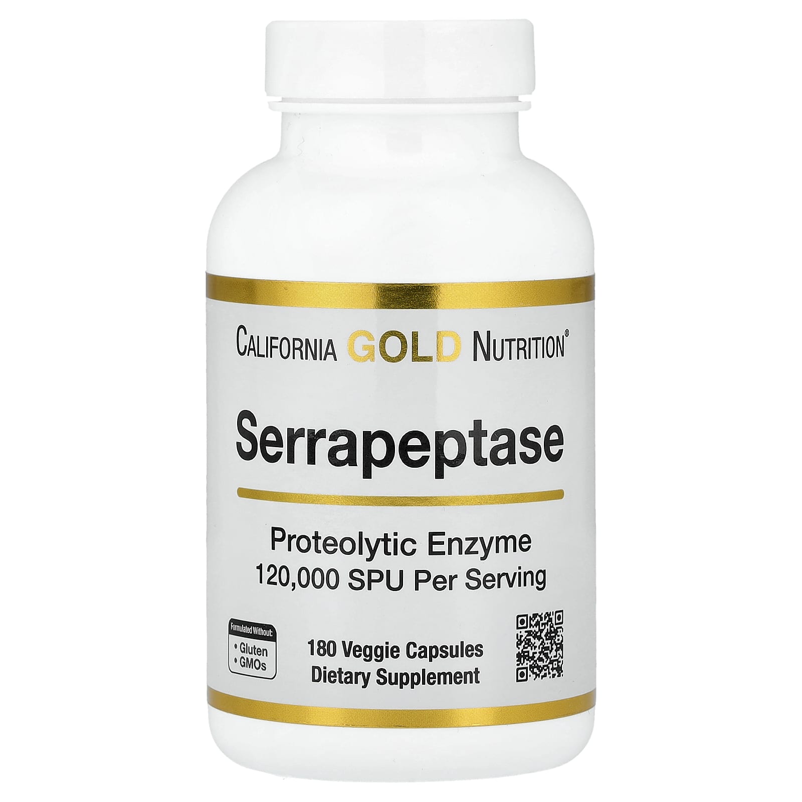 Серрапептаза California Gold Nutrition Proteolytic Enzyme 120, оттенок 000 SPUs, 180 растительных капсул — фото 2