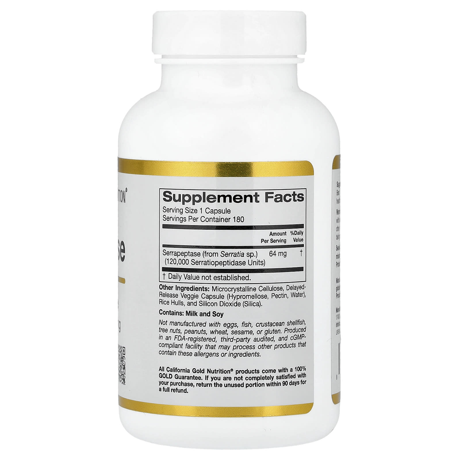 Серрапептаза California Gold Nutrition Proteolytic Enzyme 120, оттенок 000 SPUs, 180 растительных капсул — фото 3