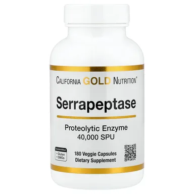 Фото товара: Серрапептаза California Gold Nutrition Proteolytic Enzyme 40,000 SPUs, 180 растительных капсул