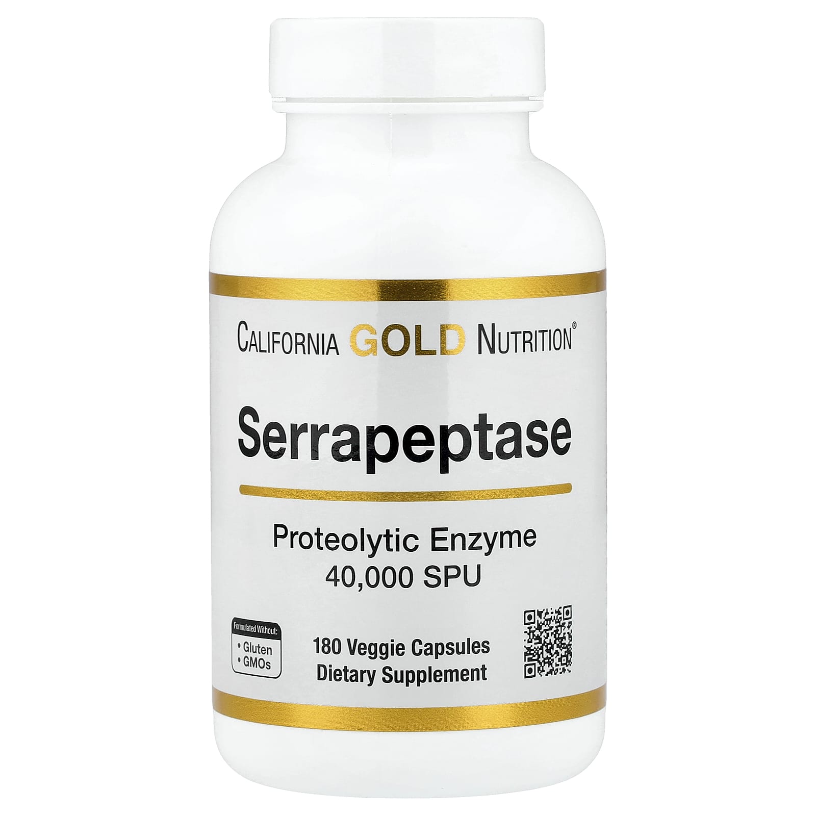 Серрапептаза California Gold Nutrition Proteolytic Enzyme 40, оттенок 000 SPUs, 180 растительных капсул — фото 4