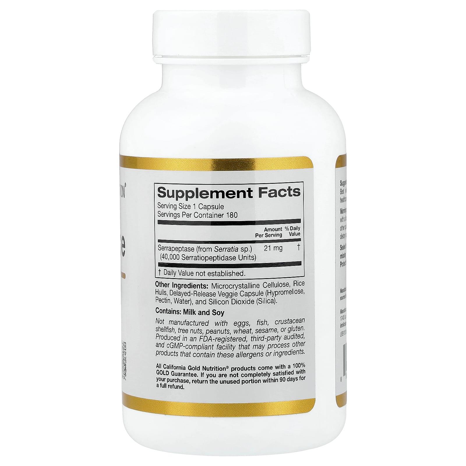 Серрапептаза California Gold Nutrition Proteolytic Enzyme 40, оттенок 000 SPUs, 180 растительных капсул — фото 5
