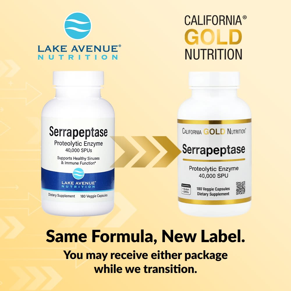 Серрапептаза California Gold Nutrition Proteolytic Enzyme 40, оттенок 000 SPUs, 180 растительных капсул — фото 6