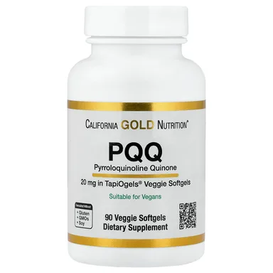 Фото товара: PQQ (пирролохинолинхинон) California Gold Nutrition 90 Veggie, 20 мг, мягкие капсулы
