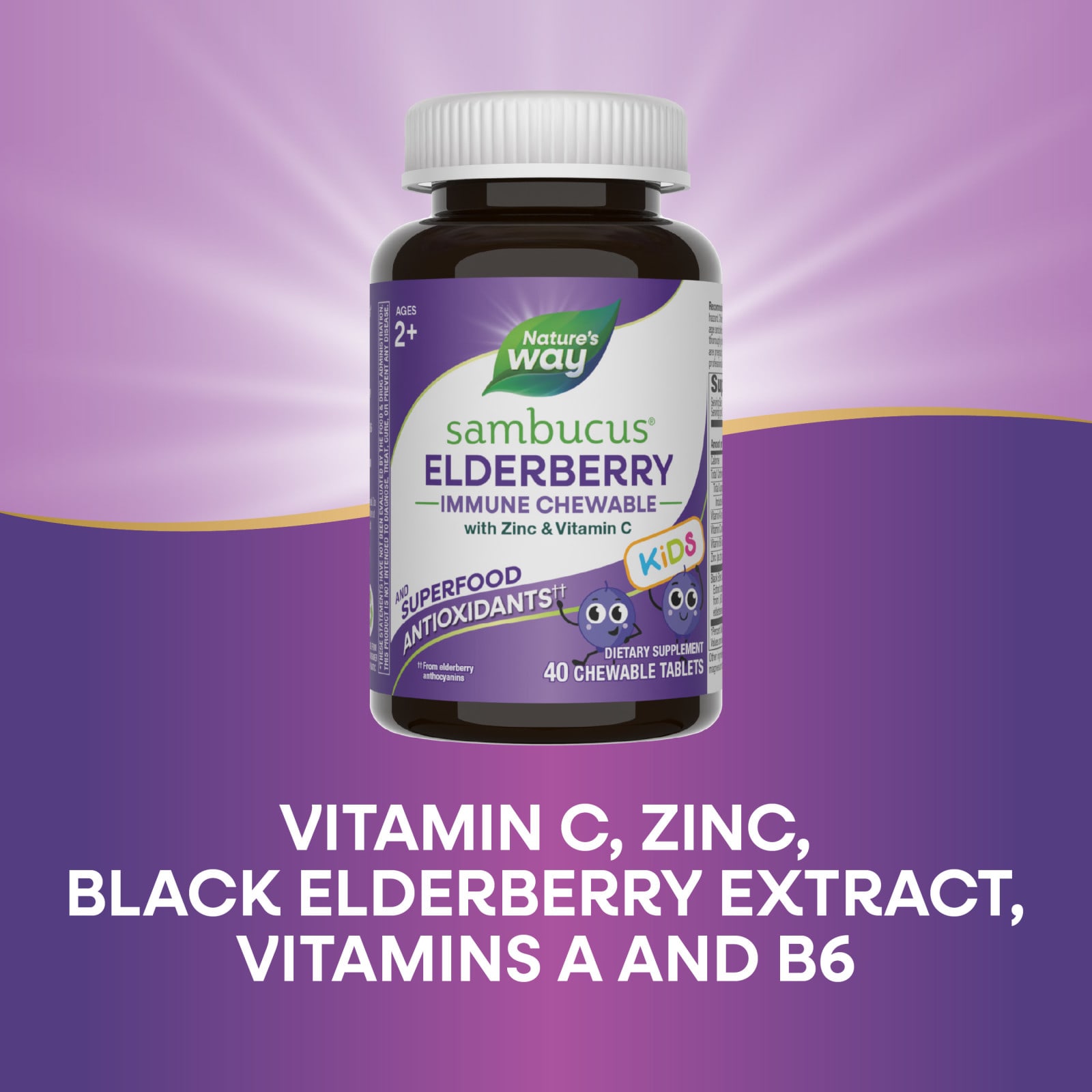 Бузина Nature's Way Sambucus® Immune Chewable, для детей от 2 лет, 40 жевательных таблеток — фото 5