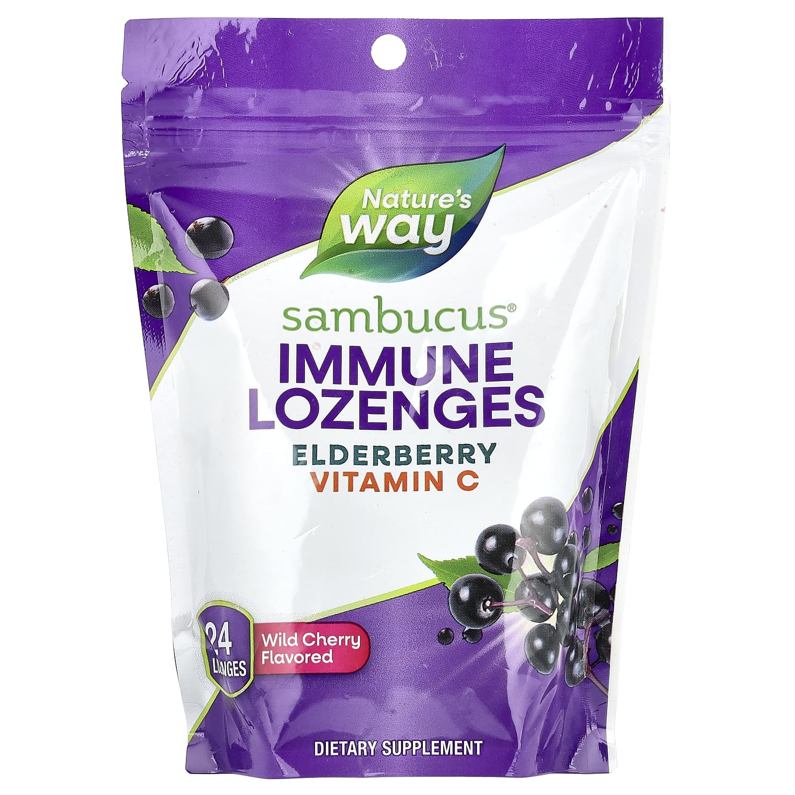 Бузина Nature's Way Sambucus® Immune Vitamin C, вкус Wild Cherry, 24 пастилок