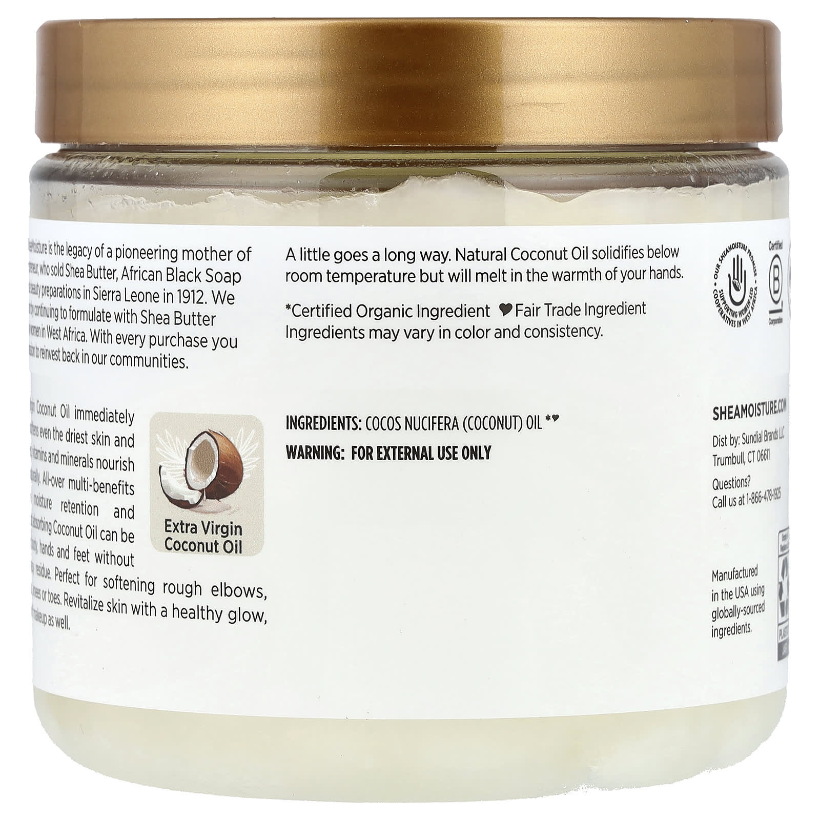 Кокосовое масло SheaMoisture, вкус 100% Virgin Coconut Oil, 411 г — фото 2