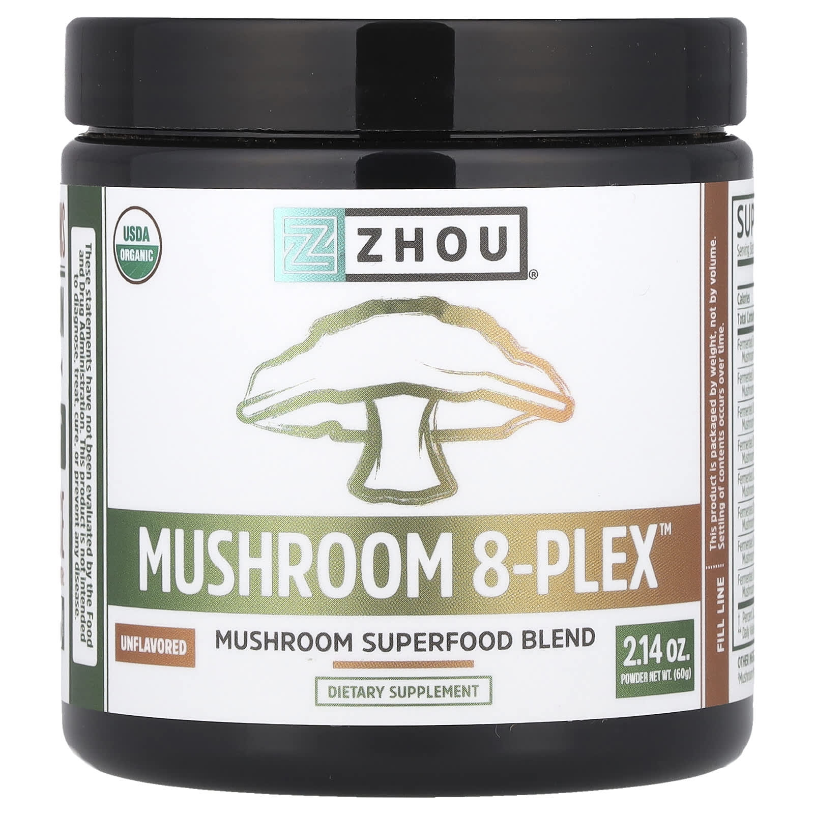 Порошок Zhou Nutrition Mushroom 8-Plex™, без вкуса, 60 г