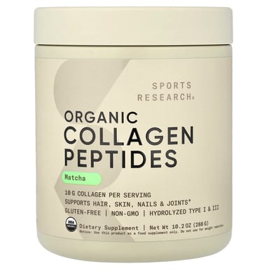 Коллаген Sports Research Organic Peptides, Matcha, 288 г