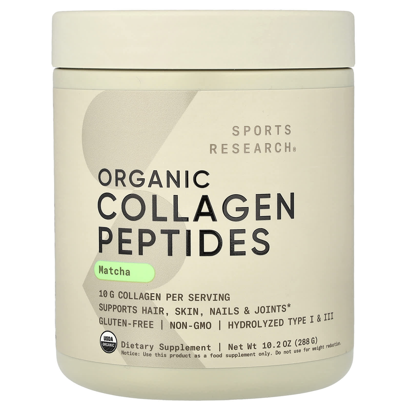 Коллаген Sports Research Organic Peptides, оттенок Matcha, 288 г — фото 6