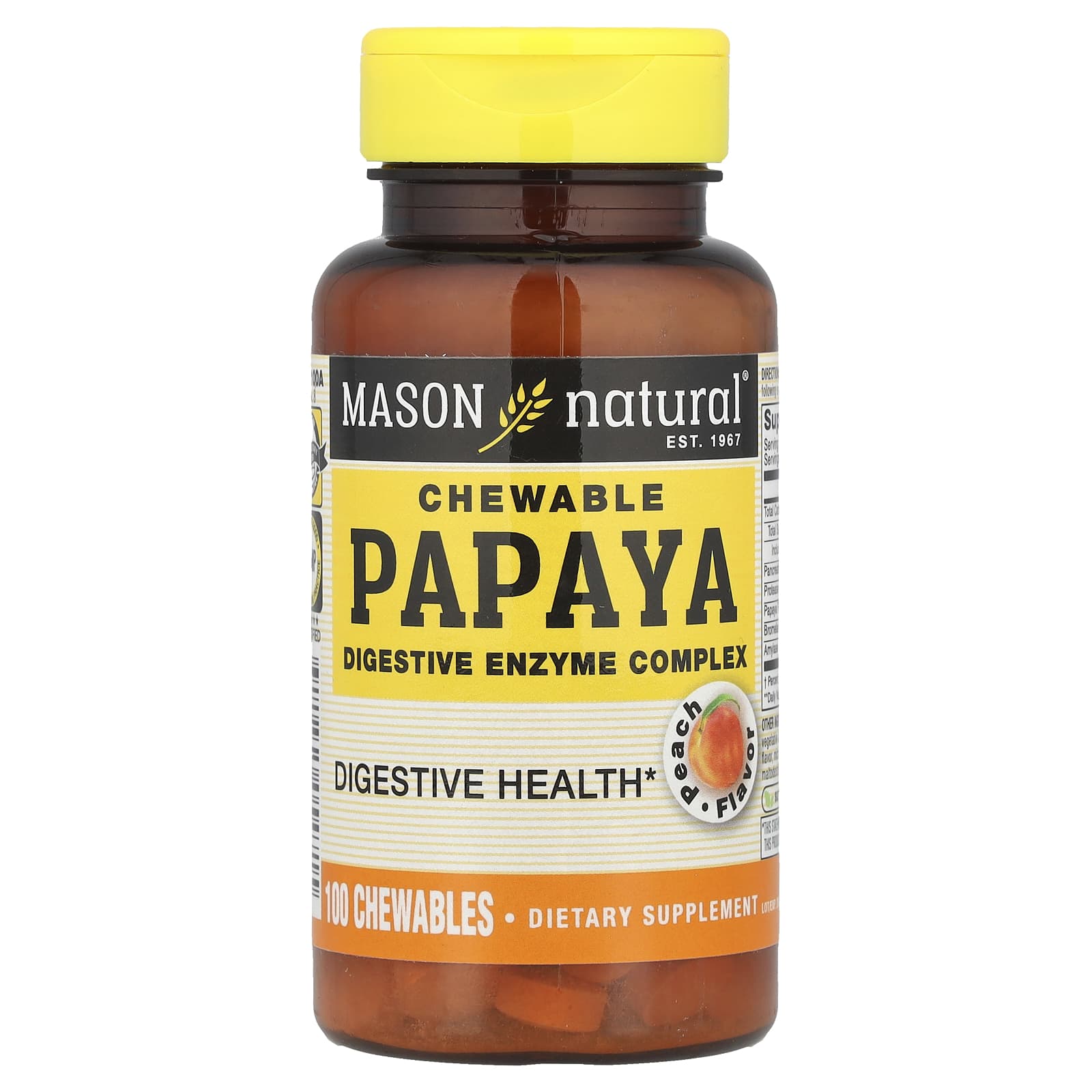 Фермент для пищеварения Mason Natural Chewable Papaya Complex, вкус Peach, 100 жевательных таблеток