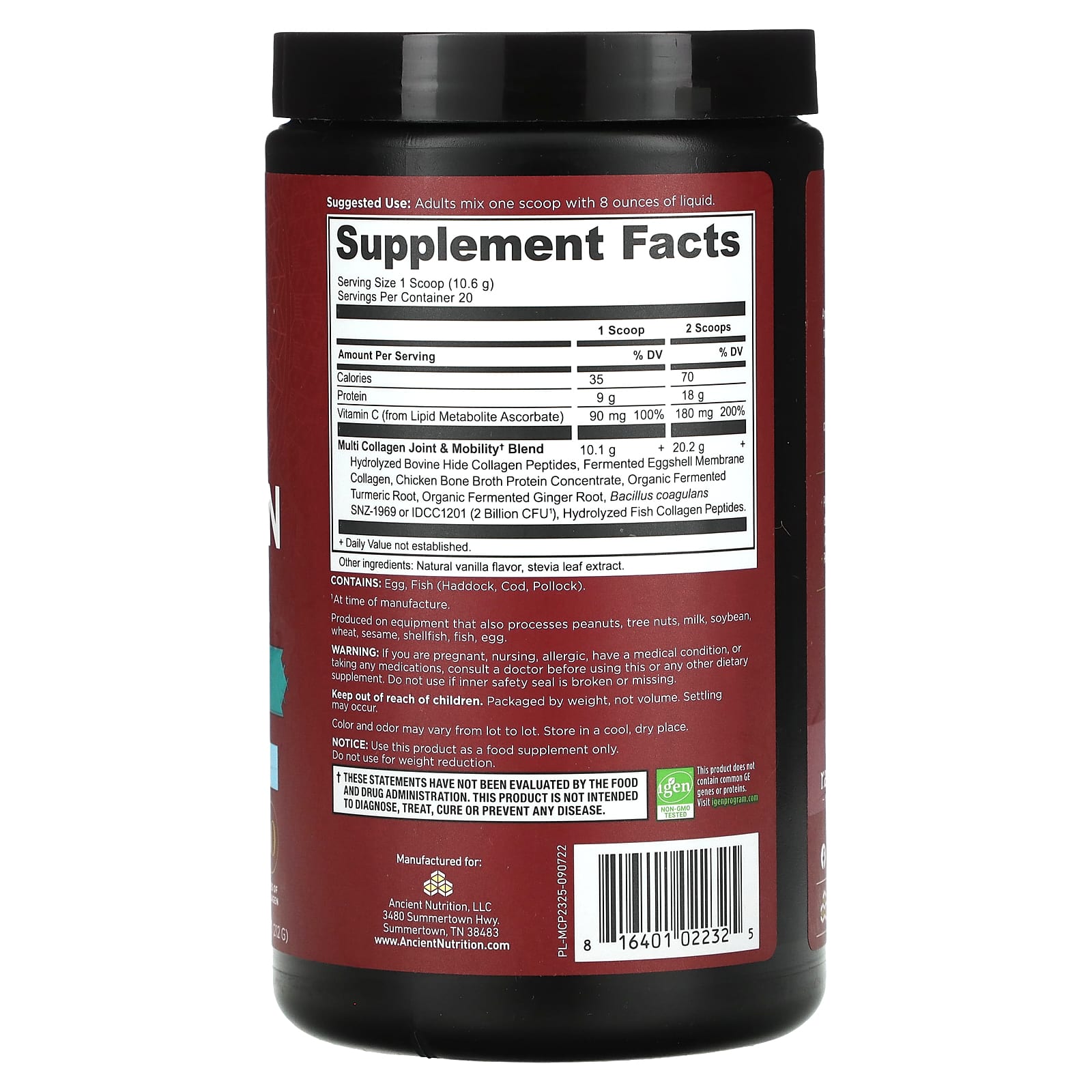 Коллагеновый протеин Ancient Nutrition Multi Joint Mobility, вкус Vanilla, 212 г — фото 2