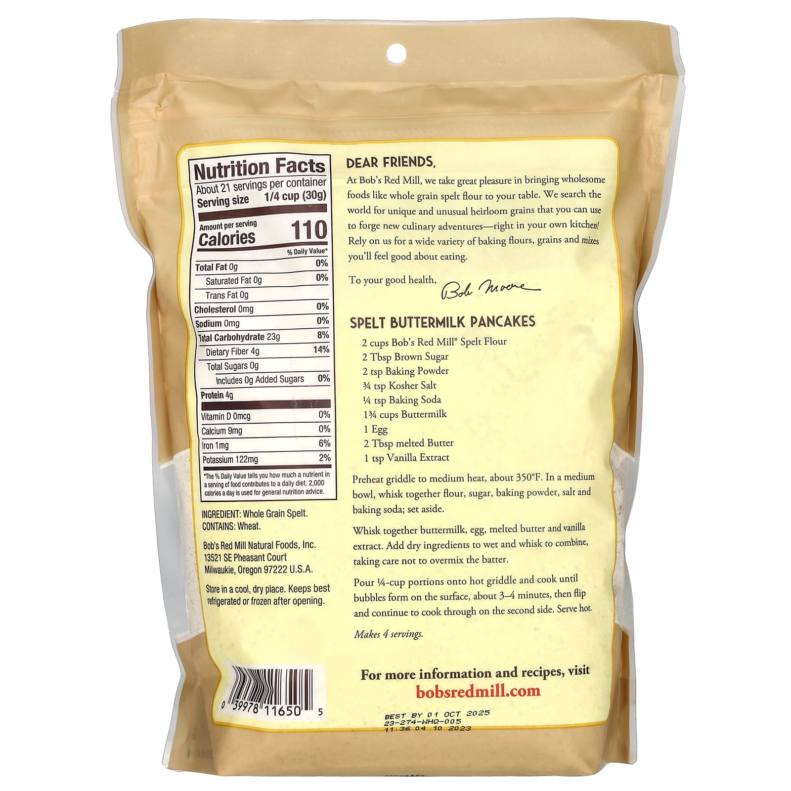 Мука Bob's Red Mill Spelt Whole Grain, 624 г — фото 2
