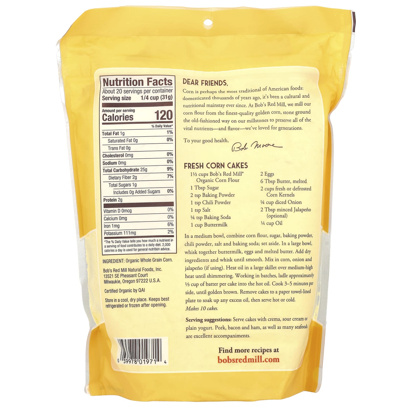 Мука Bob's Red Mill Organic Whole Grain Corn, 624 г — фото 2