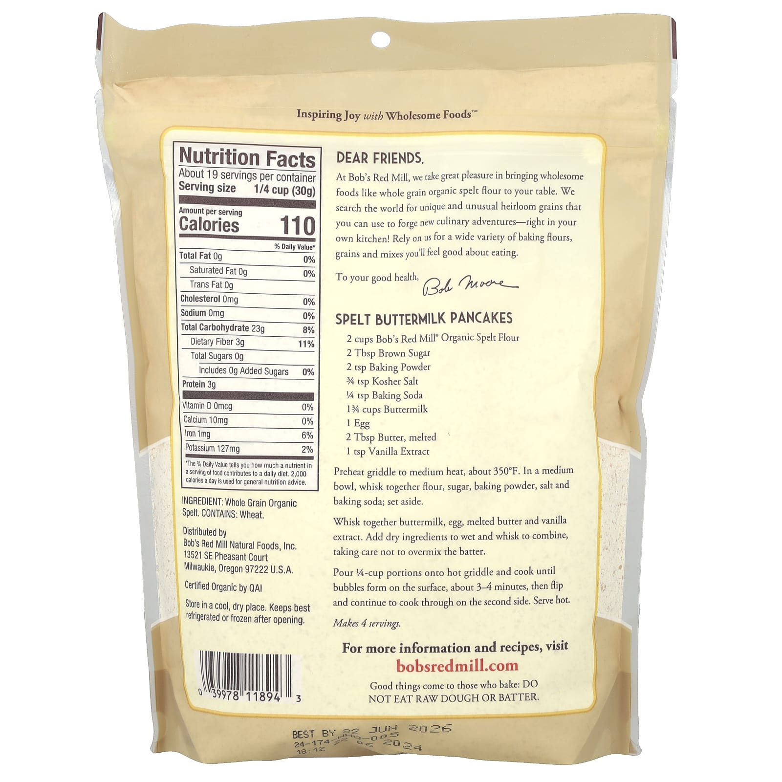 Мука Bob's Red Mill Organic Spelt Whole Grain, 567 г — фото 2