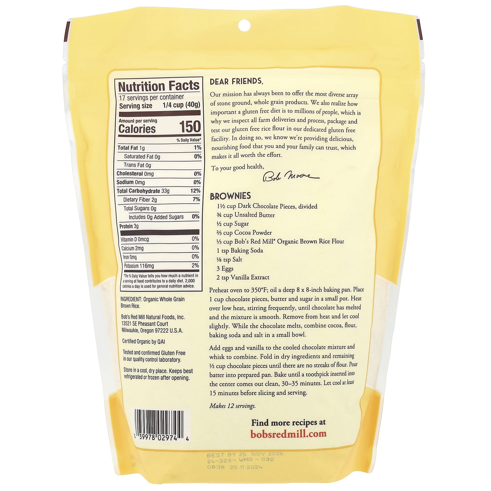 Мука Bob's Red Mill Organic Brown Rice Whole Grain, 680 г — фото 2