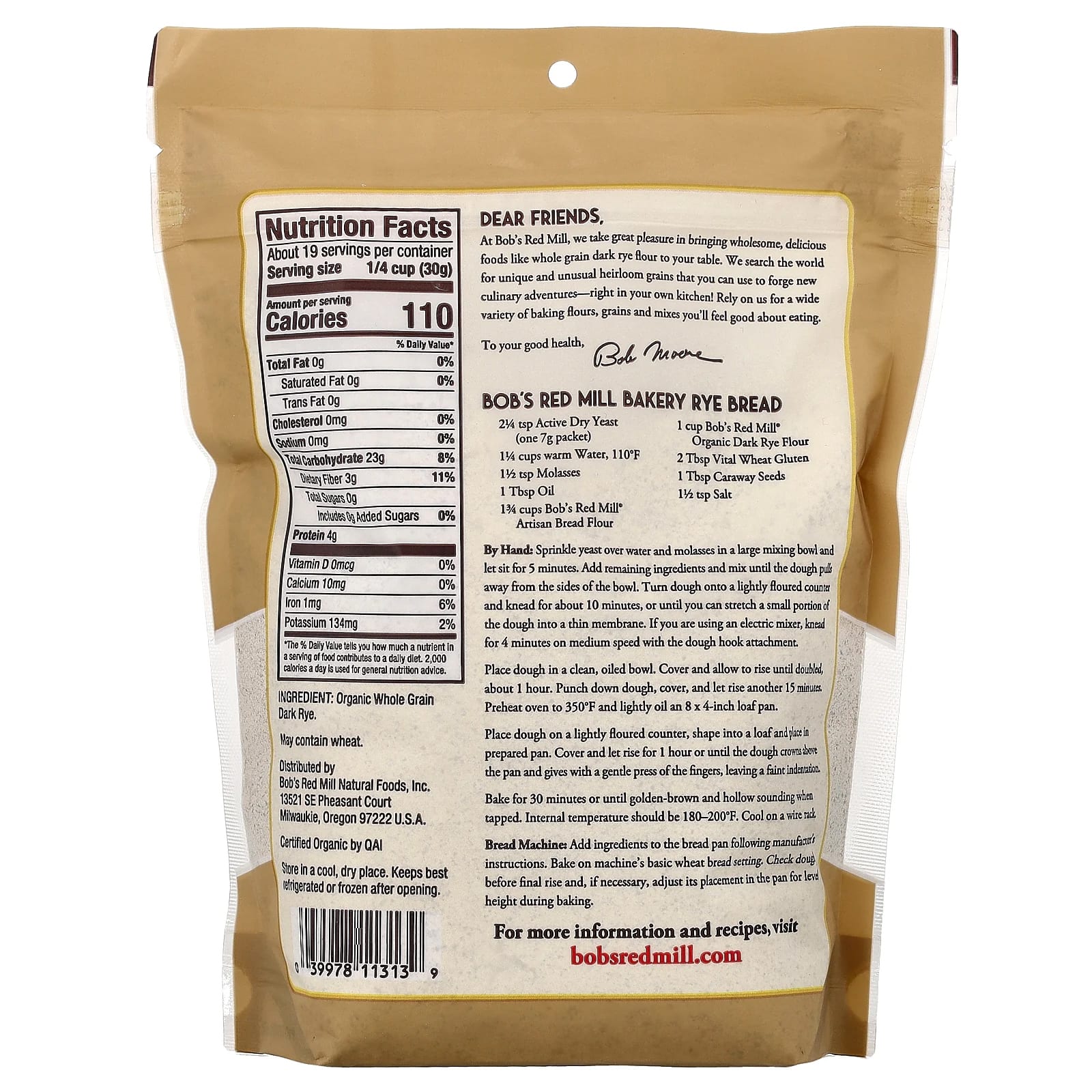 Мука Bob's Red Mill Organic Dark Rye Whole Grain, 567 г — фото 2