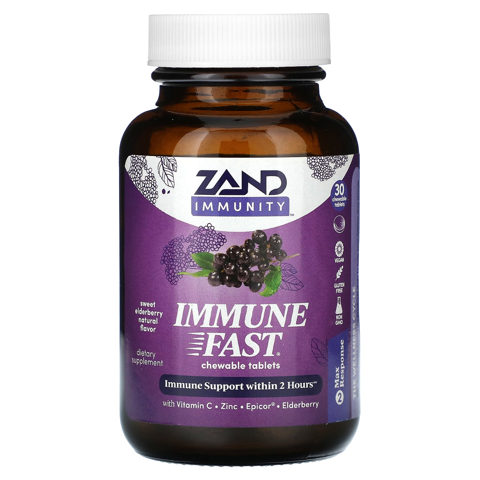 Бузина Zand Immunity Immune Fast, вкус Sweet Elderberry, 30 жевательных таблеток — фото 3