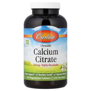 Цитрат кальция Carlson Chewable, вкус Natural Vanilla, 250 мг, 120 растительных таблеток