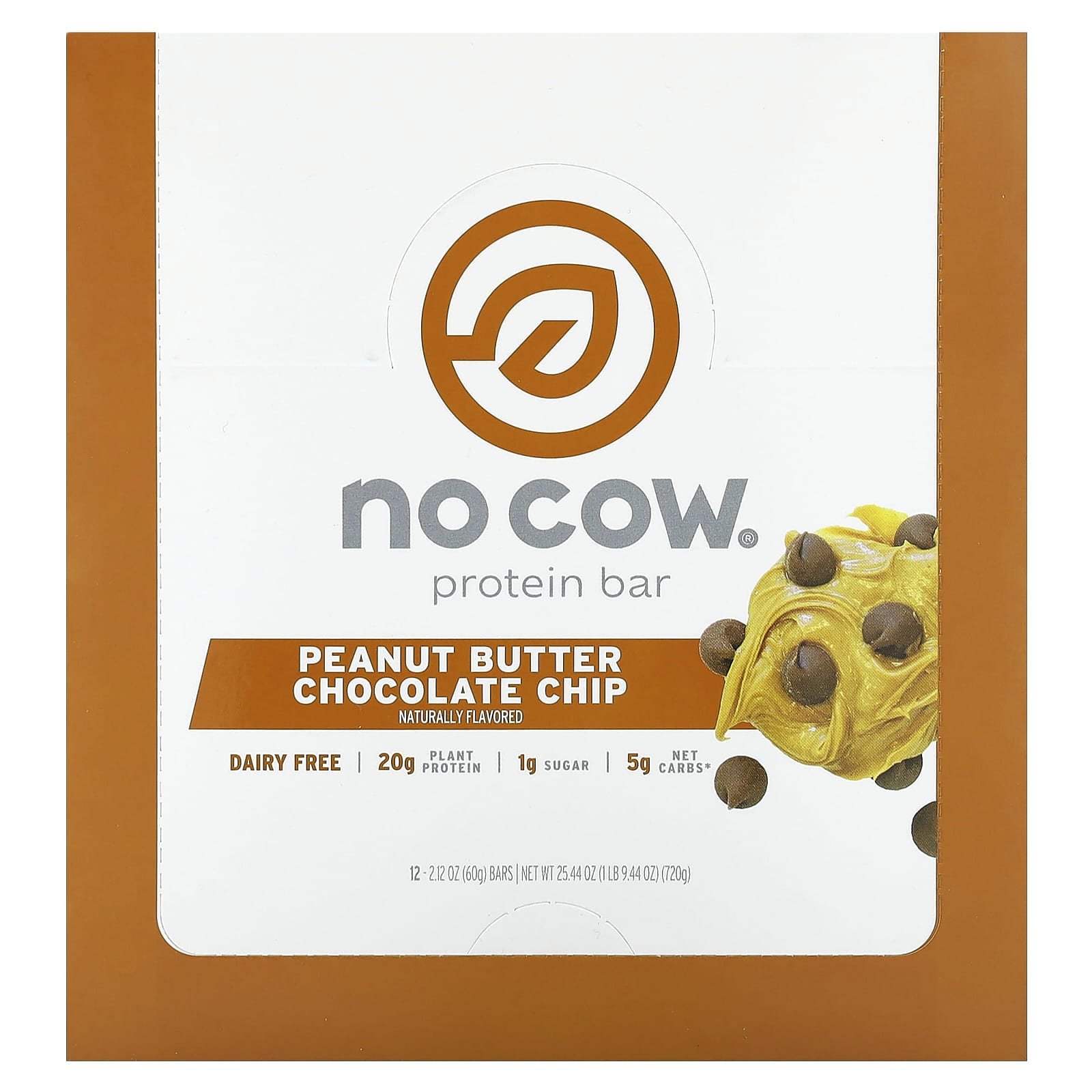 Арахисовая паста No Cow Protein Bar, вкус Peanut Butter Chocolate Chip, 60 г, 12 шт., батончик — фото 2