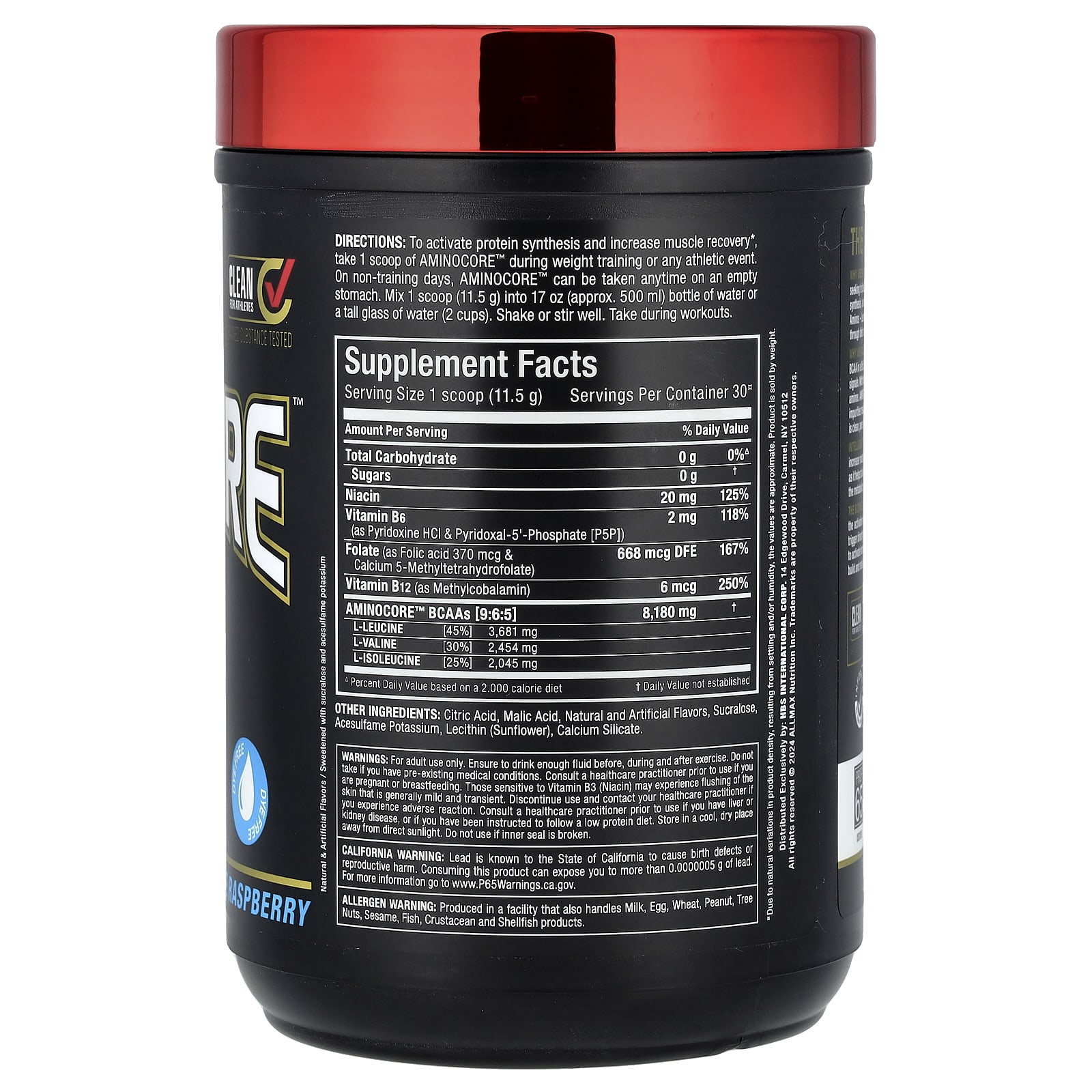 BCAA ALLMAX AMINOCORE™, вкус Blue Raspberry, 345 г — фото 2