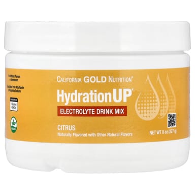 Калий California Gold Nutrition HydrationUP® Electrolyte Drink Mix with Calcium Vitamin C and Vitamin E, вкус «цитрус», 227 г, смесь для напитка