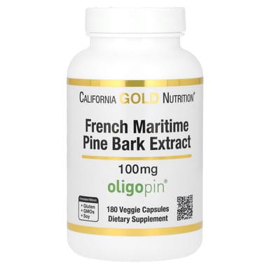 Экстракт коры сосны California Gold Nutrition French Maritime, Oligopin, 100 мг, 180 растительных капсул