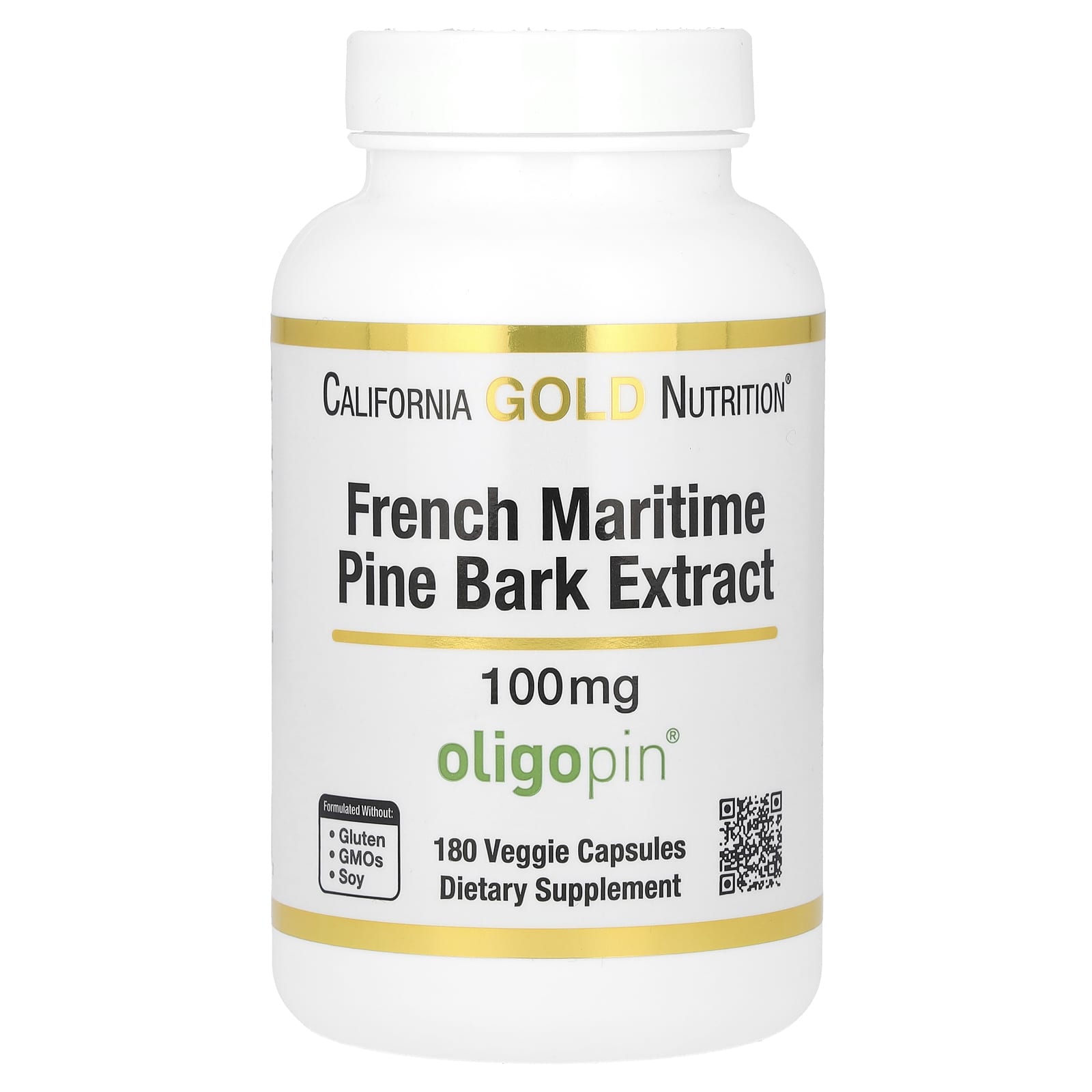 Экстракт коры сосны California Gold Nutrition French Maritime, оттенок Oligopin, 100 мг, 180 растительных капсул — фото 2