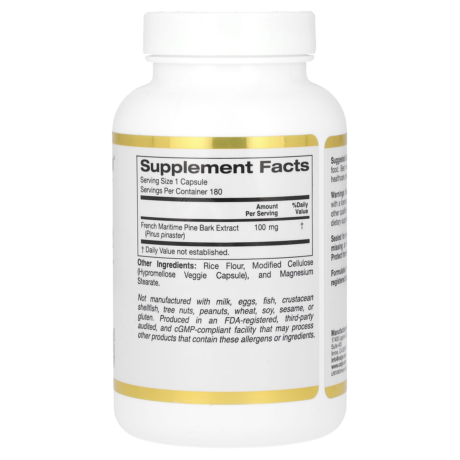 Экстракт коры сосны California Gold Nutrition French Maritime, оттенок Oligopin, 100 мг, 180 растительных капсул — фото 3