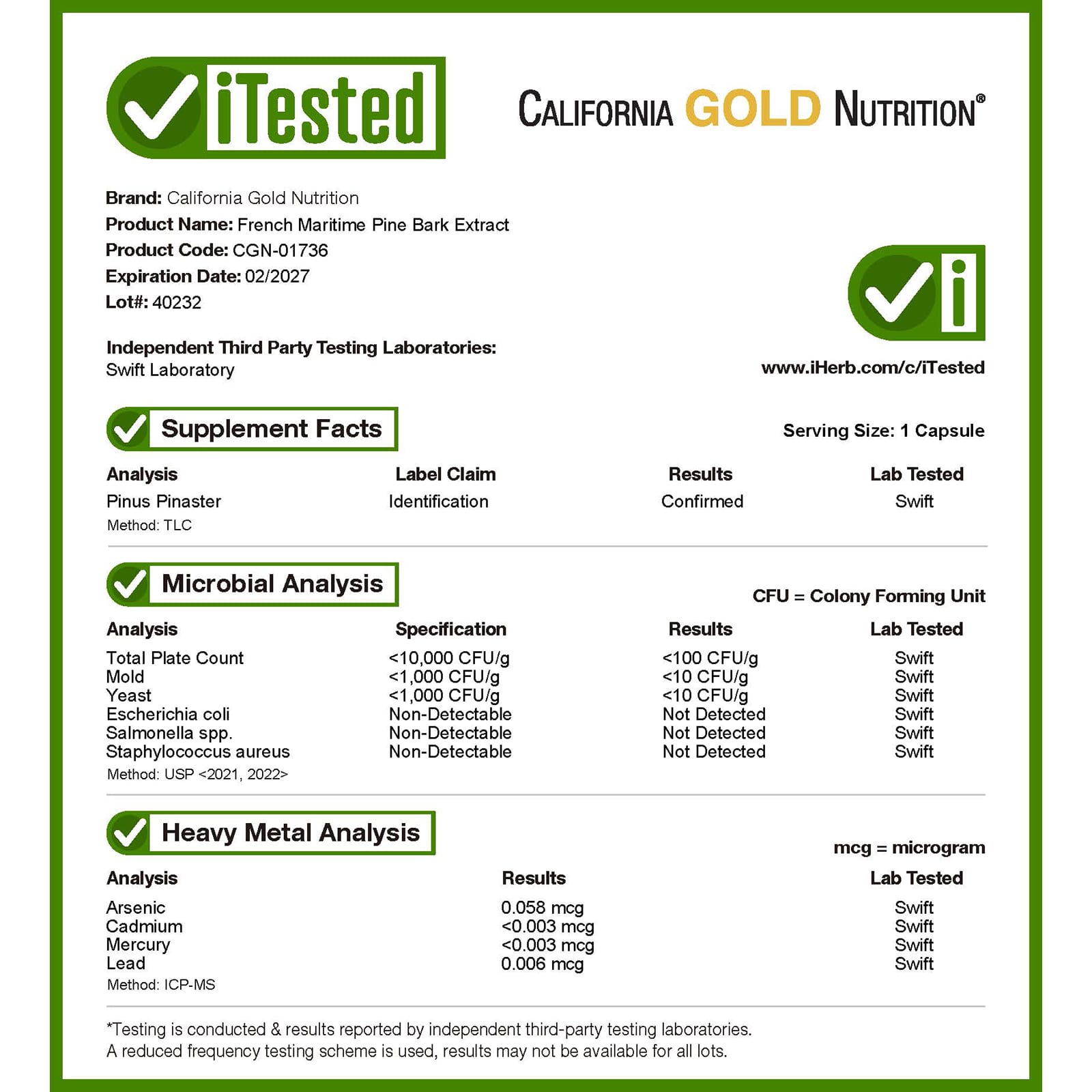 Экстракт коры сосны California Gold Nutrition French Maritime, оттенок Oligopin, 100 мг, 180 растительных капсул — фото 5