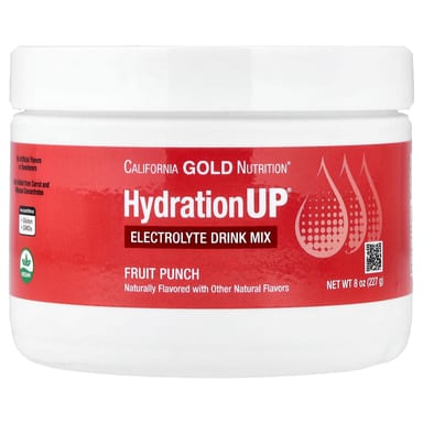 Калий California Gold Nutrition HydrationUP® Electrolyte Drink Mix with Calcium Vitamin C and Vitamin E, вкус «фруктовый пунш», 227 г, смесь для напитка