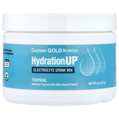 Калий California Gold Nutrition HydrationUP® Electrolyte Drink Mix with Calcium Vitamin C and Vitamin E, вкус «тропические фрукты», 227 г, смесь для напитка
