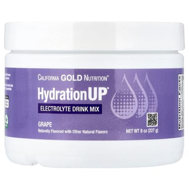 Калий California Gold Nutrition HydrationUP® Electrolyte Drink Mix with Calcium Vitamin C and Vitamin E, вкус «виноград», 227 г, смесь для напитка