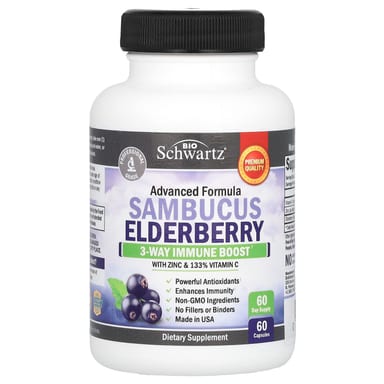 Бузина BioSchwartz, вкус Sambucus Elderberry with Zinc & Vitamin C, 60 капсул