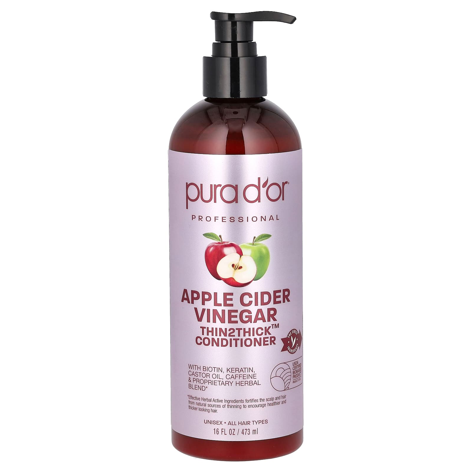 Яблочный уксус Pura D'or, вкус Apple Cider Vinegar Thin2Thick Conditioner, 473 мл — фото 2