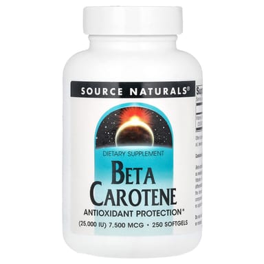 Бета-каротин Source Naturals, 7500 мкг (25000 МЕ), 250 мягких капсул