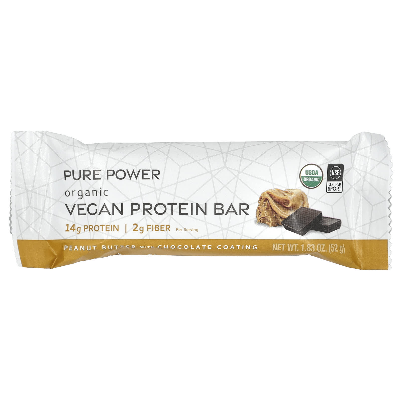 Арахисовая паста Dr. Mercola Pure Power Organic Vegan Protein Bar, вкус Peanut Butter With Chocolate Coating, 52 г, 12 шт., батончик — фото 2