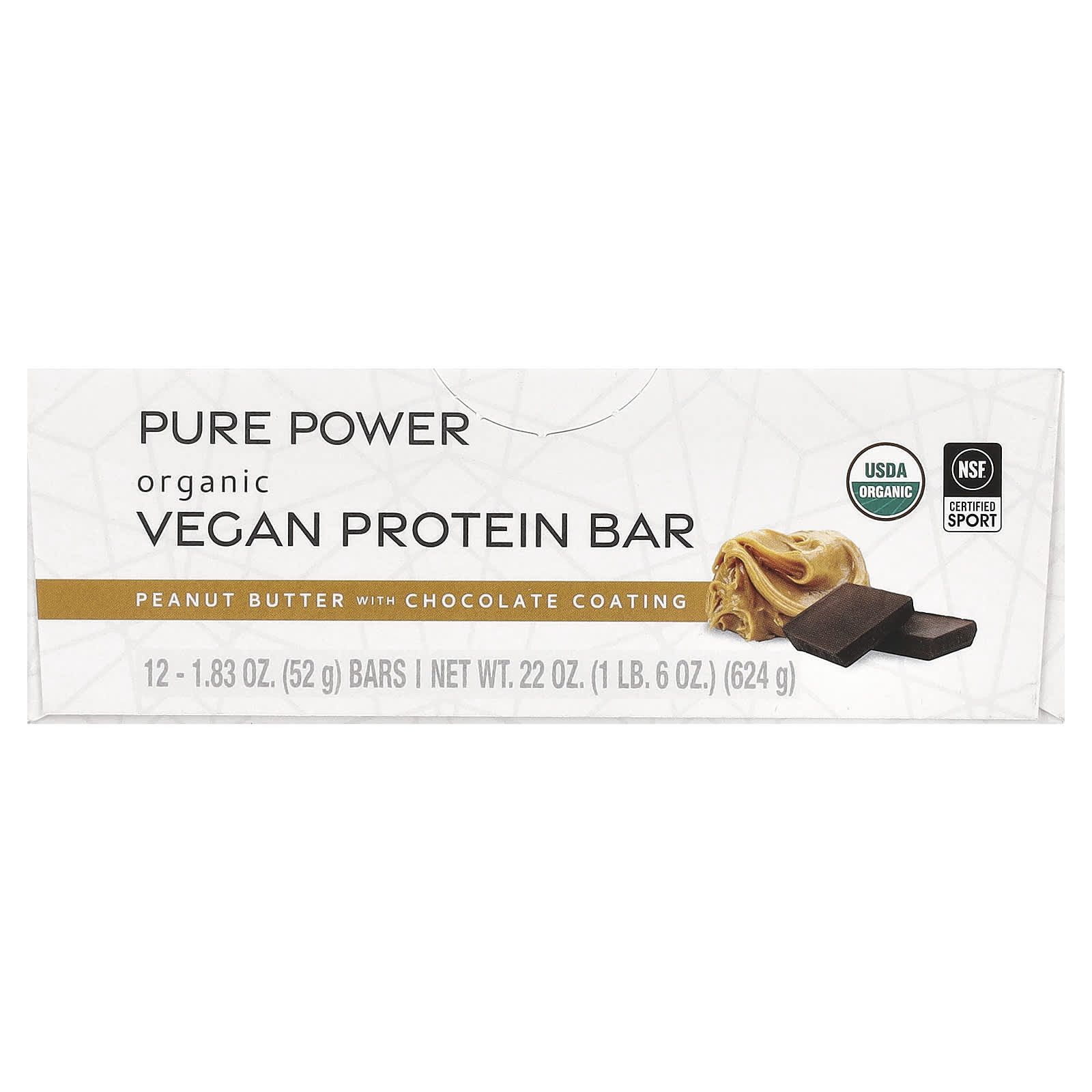 Арахисовая паста Dr. Mercola Pure Power Organic Vegan Protein Bar, вкус Peanut Butter With Chocolate Coating, 52 г, 12 шт., батончик — фото 3
