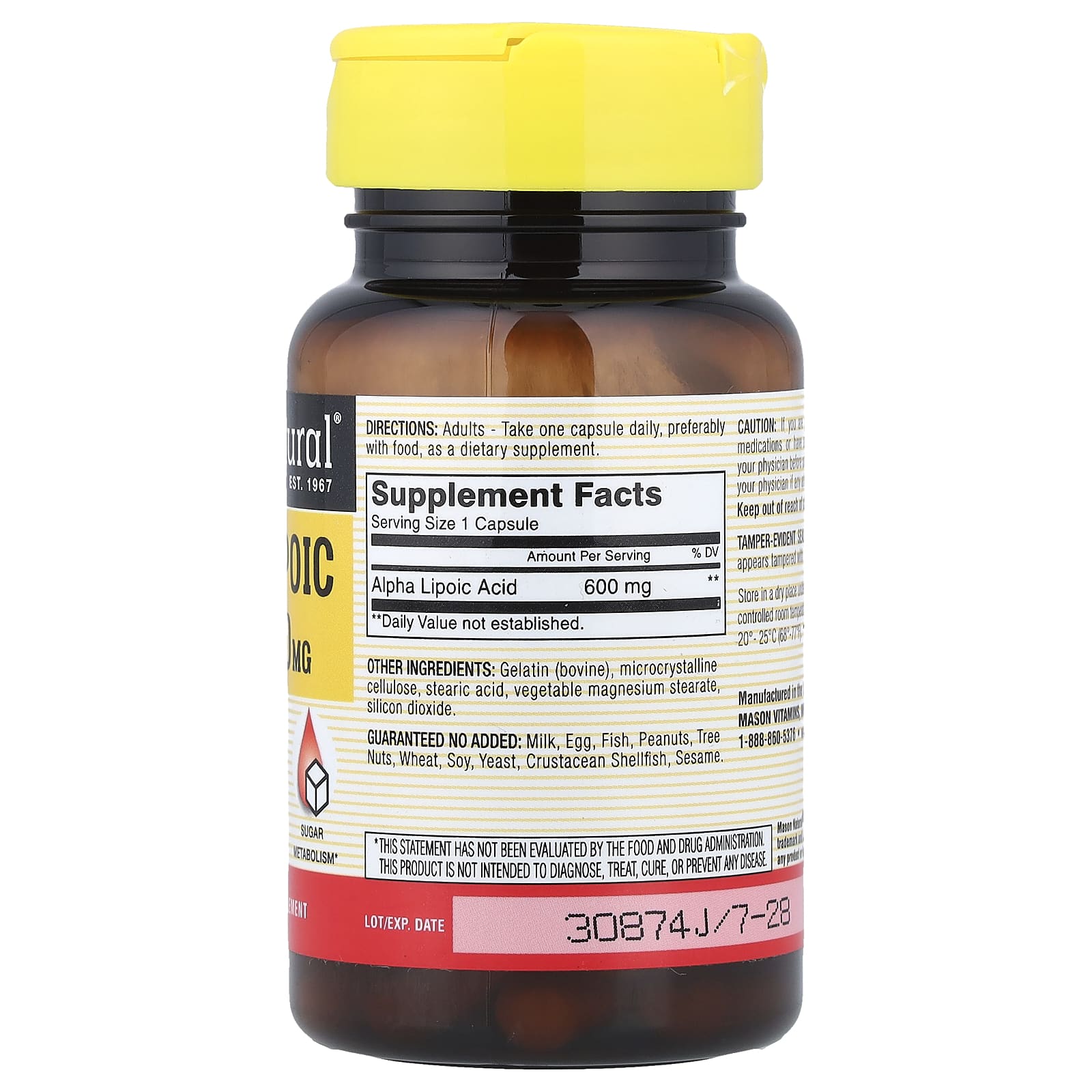 Альфа-липоевая кислота Mason Natural Alpha-Lipoic Acid, 600 мг, 30 капсул — фото 2