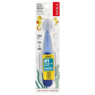 Зубная щётка RADIUS Totz Plus™ Brush 3 Years Extra Soft, оттенок Blue, 1 шт.