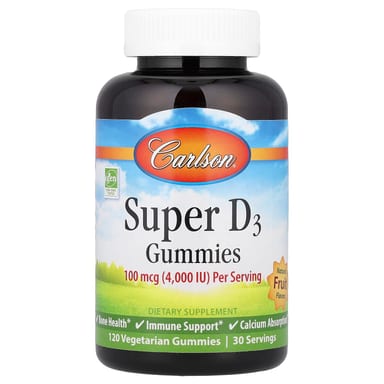 Витамин D3 Carlson Super Gummies Natural Fruit, 25 мкг (1000 МЕ), жевательные пастилки