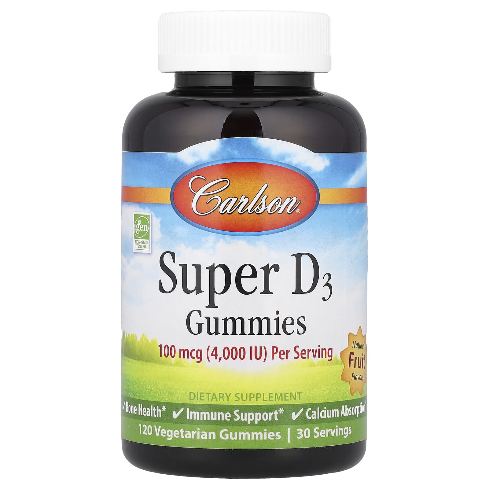 Витамин D3 Carlson Super Gummies Natural Fruit, 25 мкг (1000 МЕ), жевательные пастилки