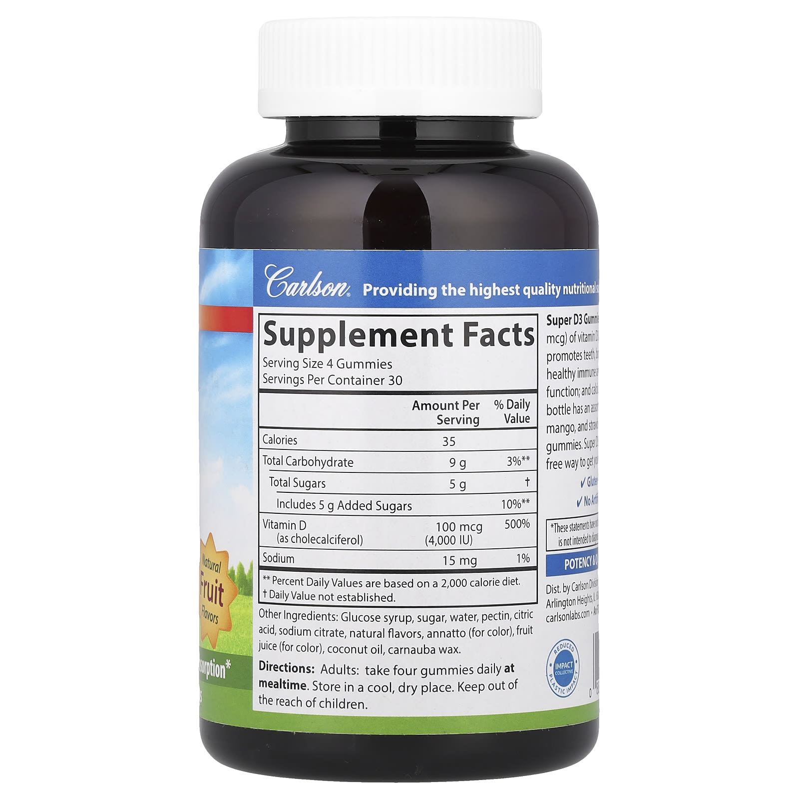 Витамин D3 Carlson Super Gummies Natural Fruit, 25 мкг (1000 МЕ), жевательные пастилки — фото 2