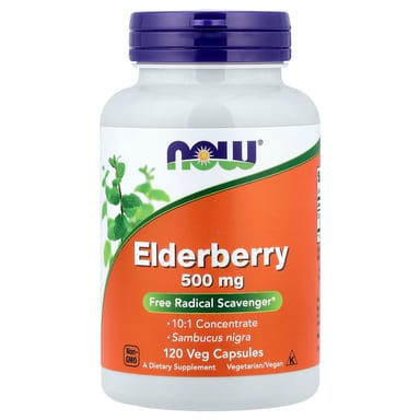 Бузина NOW Foods, вкус Elderberry, 500 мг, 120 растительных капсул
