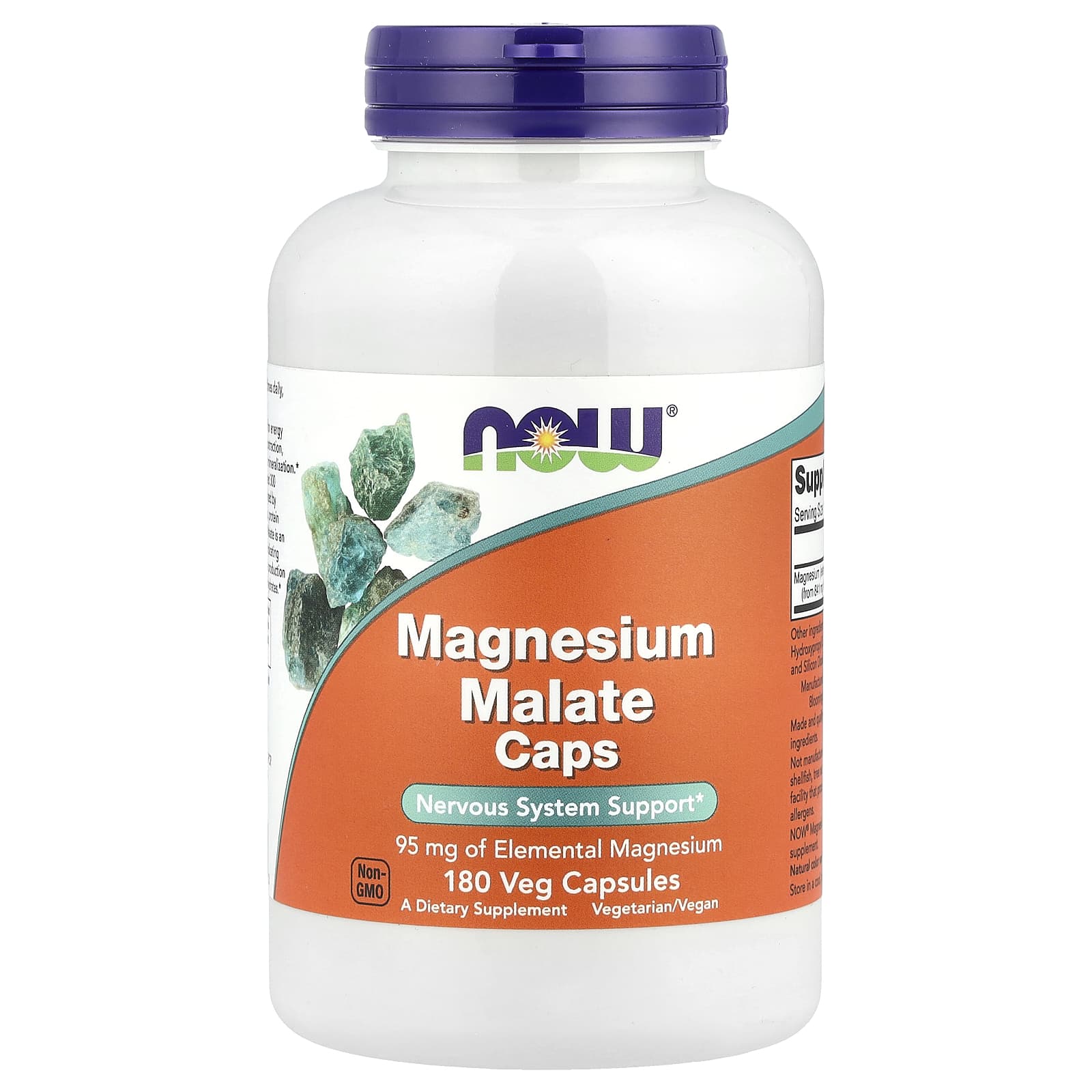 Магний малат NOW Foods Caps, 95 мг, 180 растительных капсул