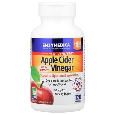 Яблочный уксус Enzymedica, вкус Apple Cider Vinegar with the Mother, 355 мг, 120 капсул